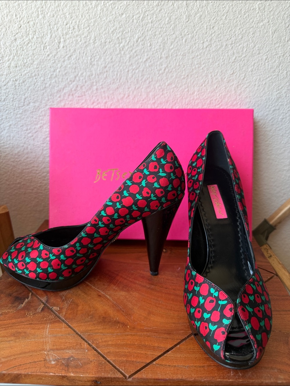 Betsey Johnson Rose Print Peep-Toe Pumps